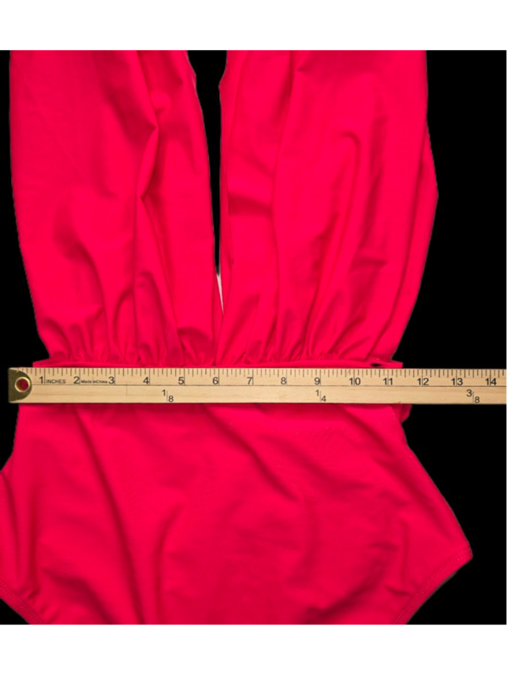 Cupshe One Piece Swimsuit Womens M Cherry Red Plunge Ruched Tummy Control - Picture 7 of 11